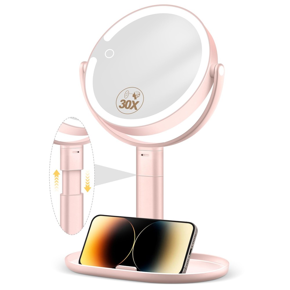 Makeup Mirror with Lights, 30X Magnifying & Height Adjustable, Lighted Magnif...