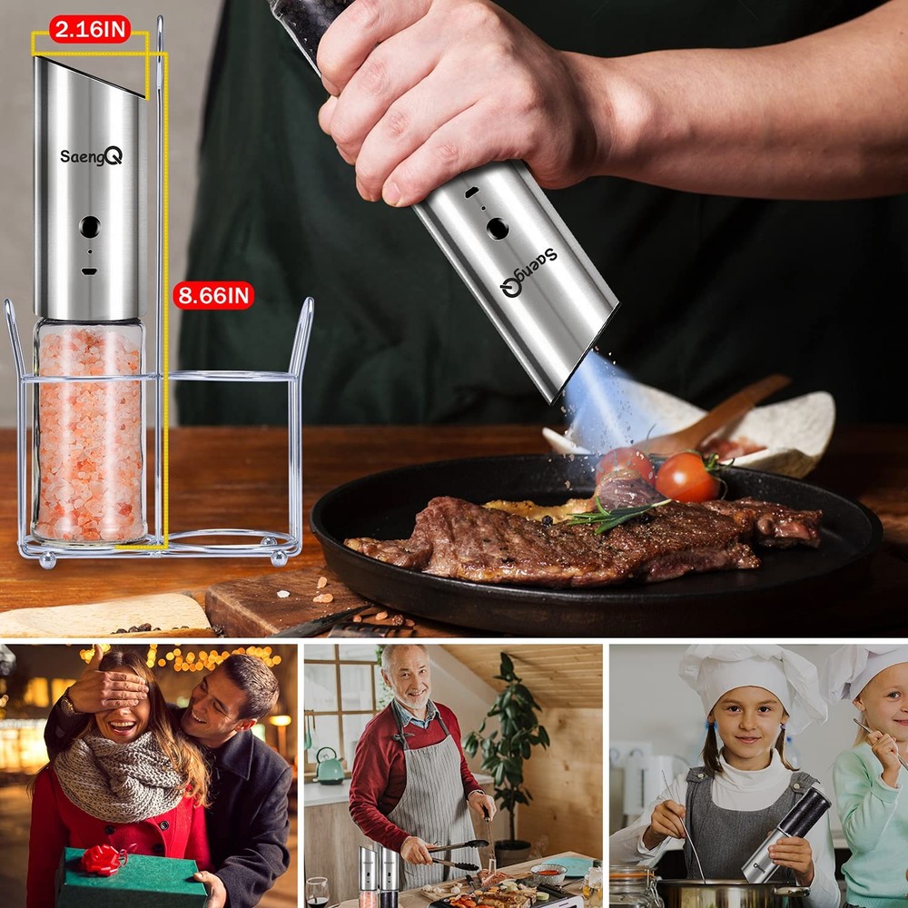 Salt and Pepper Grinders refillable 1 Pack,USB Rechargeable Kitchen Pepper Gr...