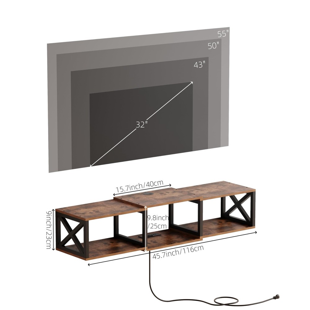 Floating TV Stand with Power Outlets,Wall-Mounted Entertainment Console with ...