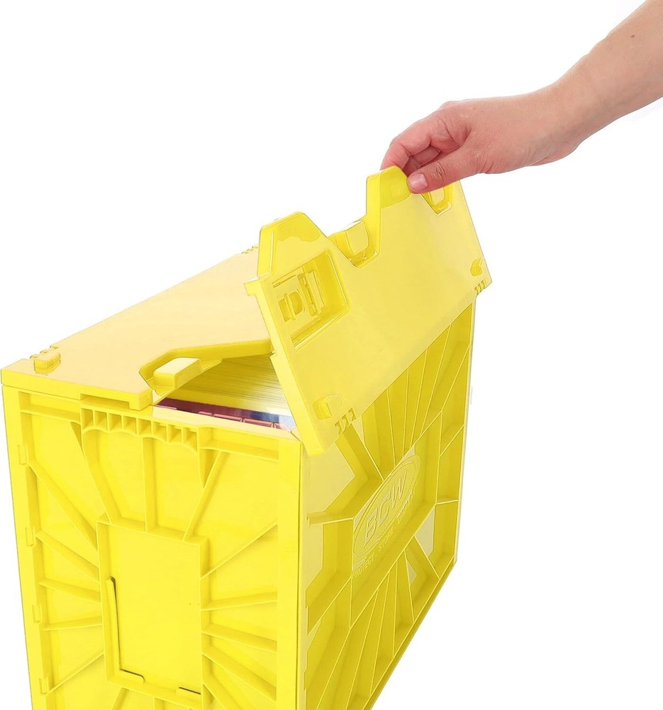 x2 BCW Short Comic Book Bins Heavy Duty Stackable Plastic Boxs Hold 150 Yellow