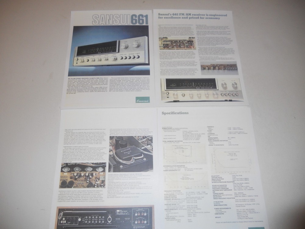 Sansui 661 Receiver Brochure 1972, Articles, Spec Sheet, Info, 4 pages