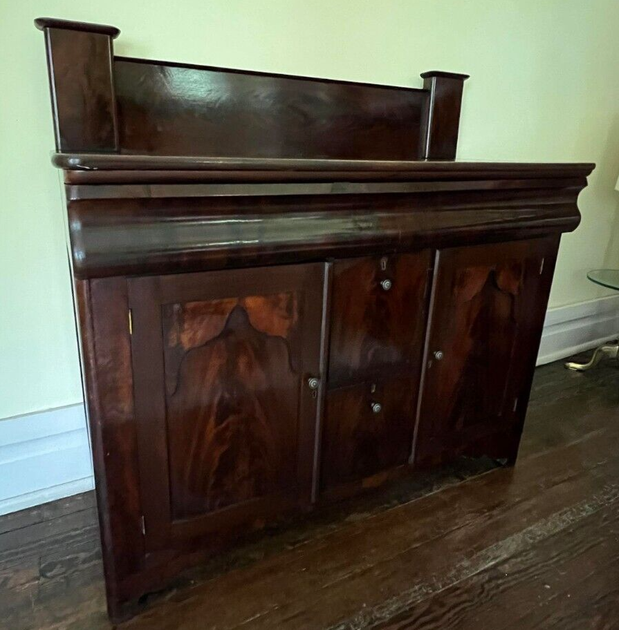 Antique American Empire Flame Mahogany Sideboard Buffet Server 19th Century