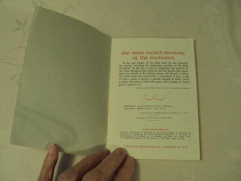 THE PARISHIONERS' MASS PARTICIPATION BOOK 1966 #REL