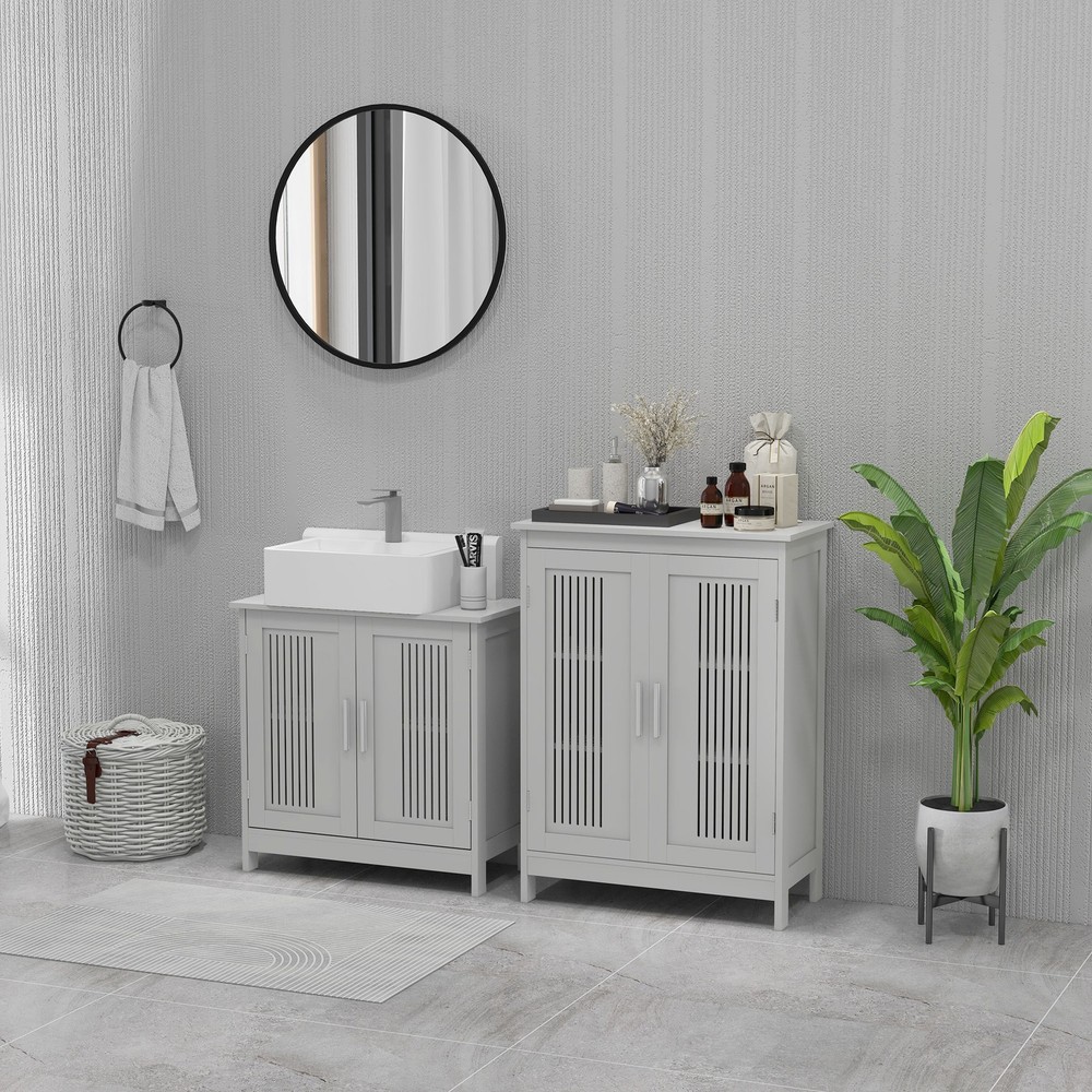 Bathroom Under Sink Cabinet Vanity Unit w/ Adjustable Storage Shelves, Grey