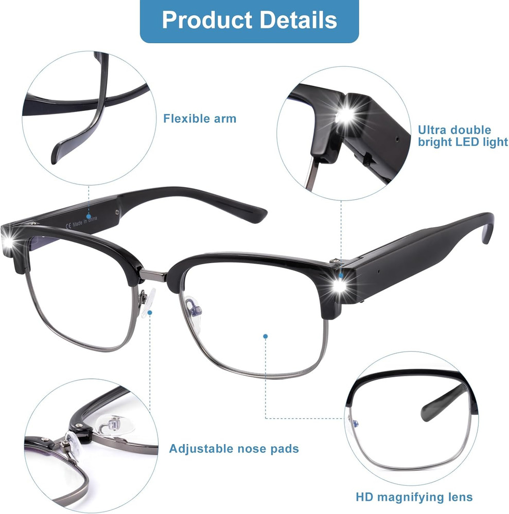 200% Magnifying Glasses with Light,Usb Rechargeable LED Lighted Magnifying Eyewe