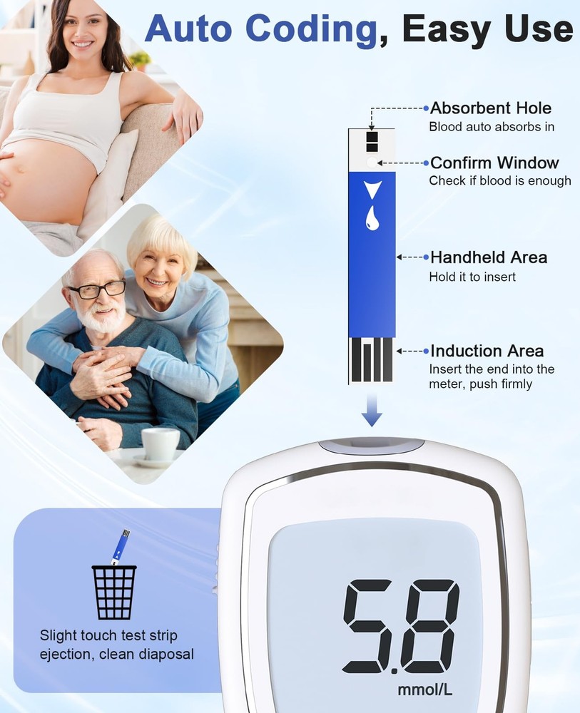 Blood Glucose Test Strips, 100 Count for Diabetes, Accurate, Auto Code, Compa...