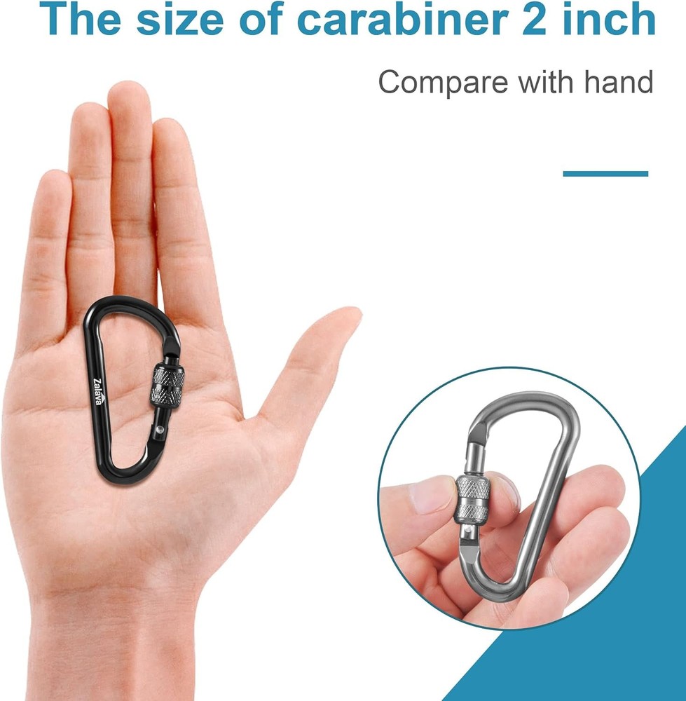 6pcs 2”D-Clip Durable Locking Carabiner Keychain Clip with Hook