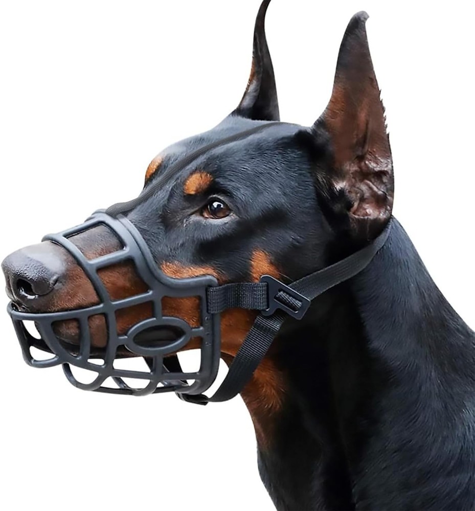 Large Dog Muzzle for Doberman - Adjustable Anti-Biting Basket Muzzle in Black