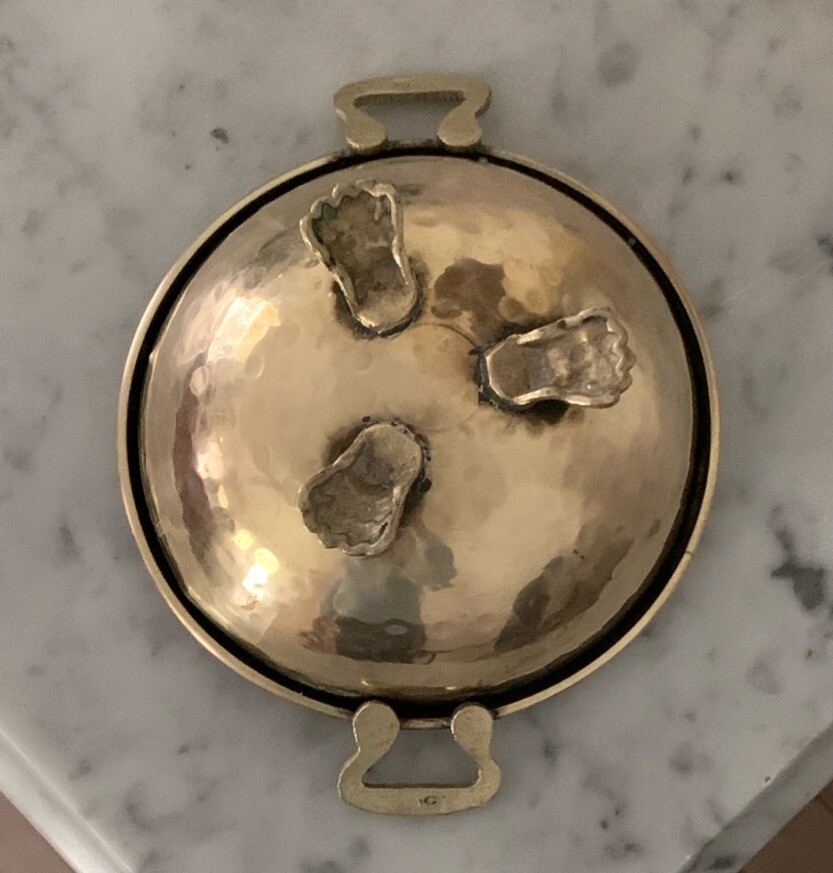 Brass Hammered Bear Clawed Double Handle Bowl