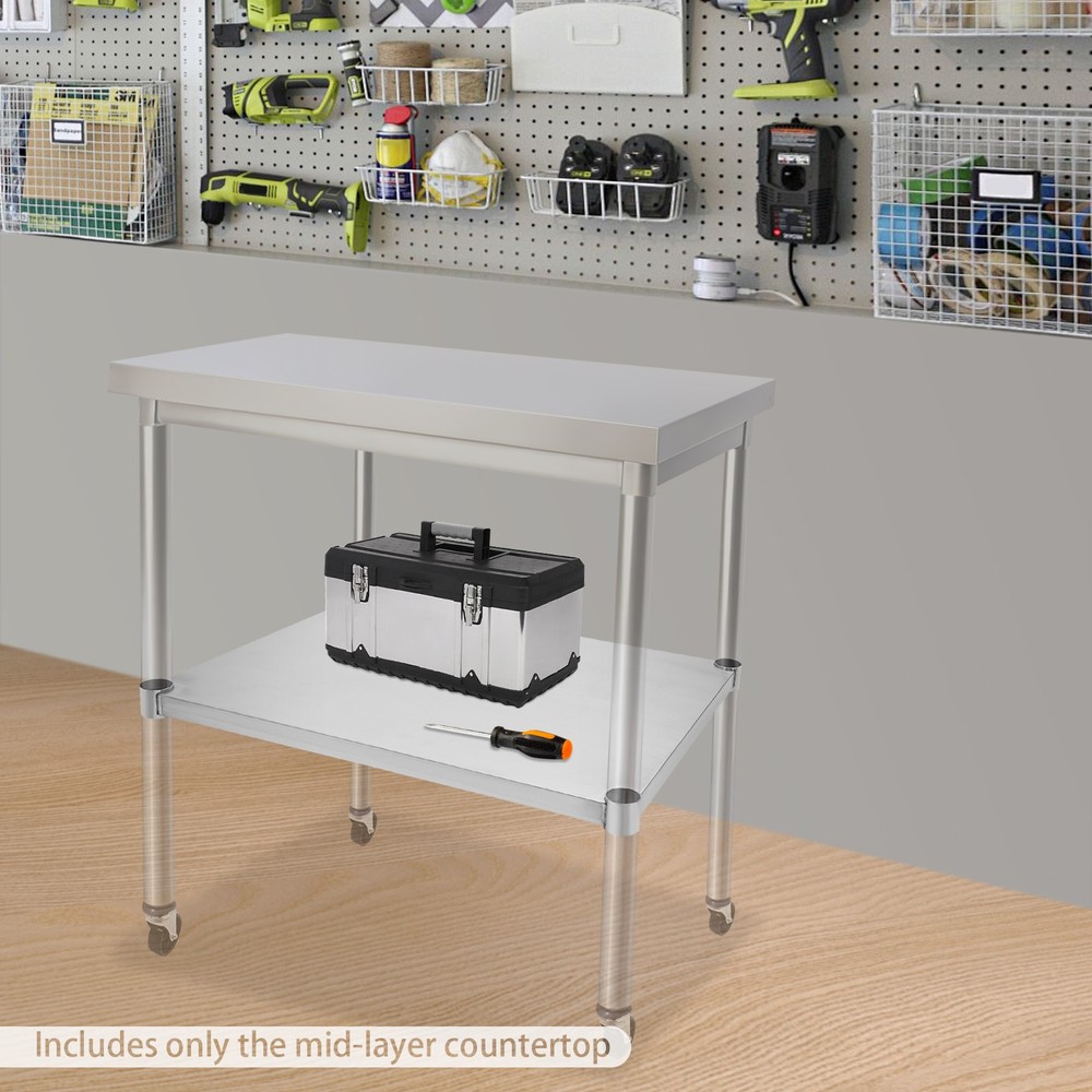 Adjustable Under Shelf for Work Tables Stainless Steel Lower Stand Multiuse Rack