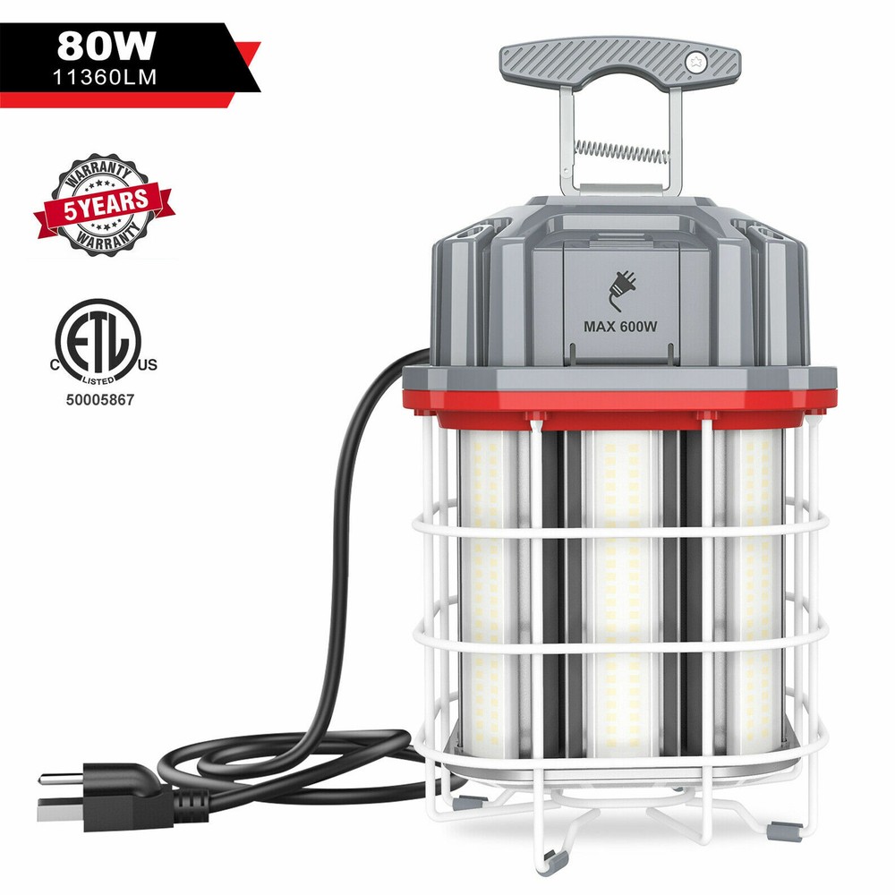 80W LED Portable Construction Light Temporary Jobsite Work Light Linkable 110V