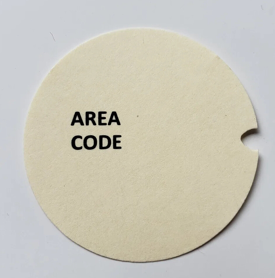 Dial Card Insert AREA CODE 1.5” Ivory Background for Rotary Phone