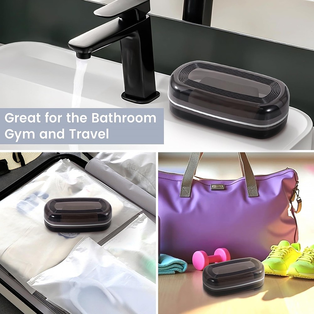 Bar Soap Travel Case with Lid Large Holder Black