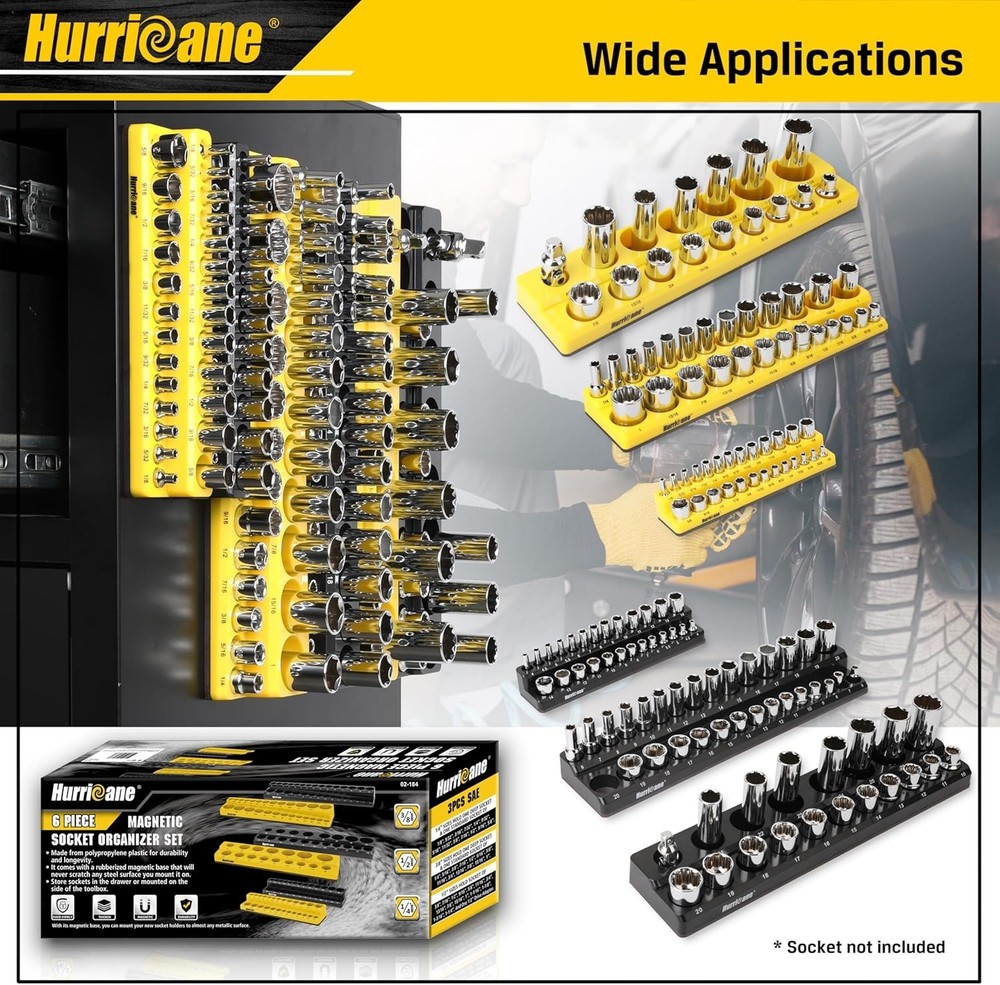 Magnetic Socket Organizer Set 6 Pcs Socket Holder Set Includes 1/4", 3/8", 1/2"