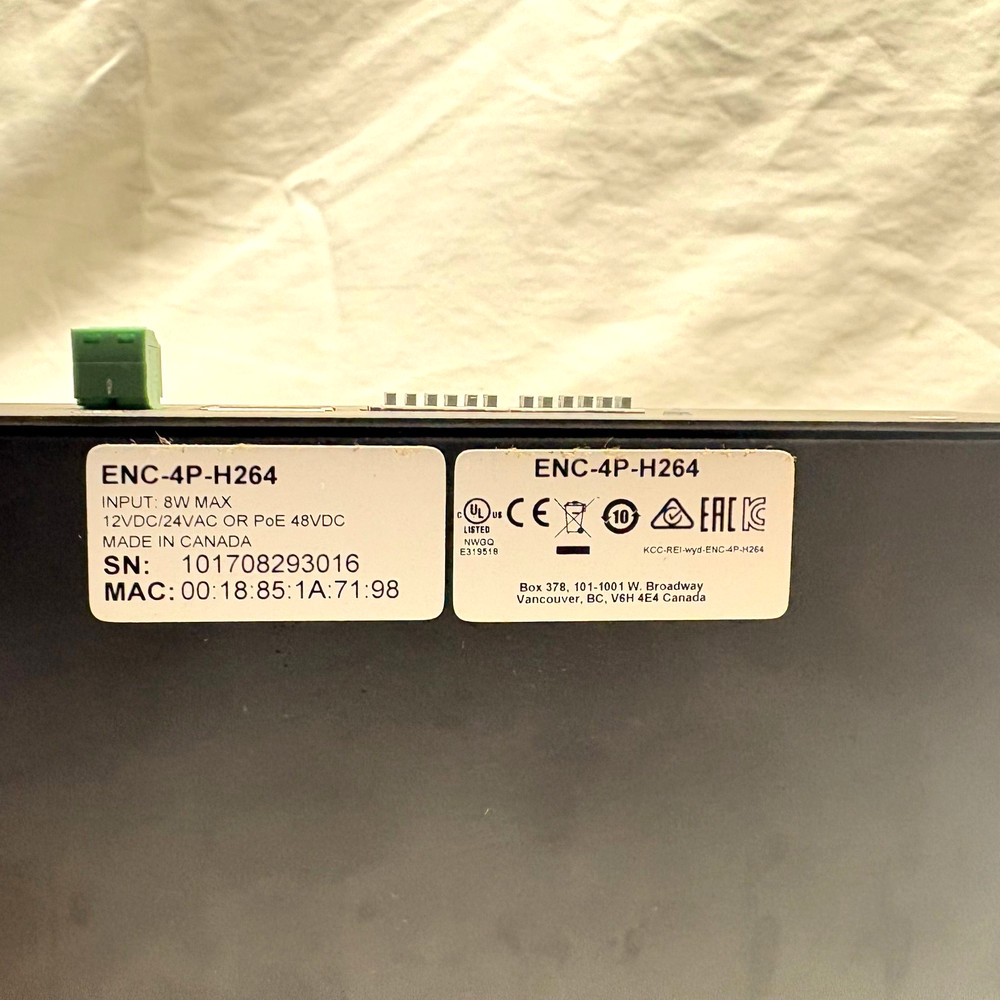 Avigilon Analog Video Encoder ENC-4P-H264 12VDC 24VAC 4-Port