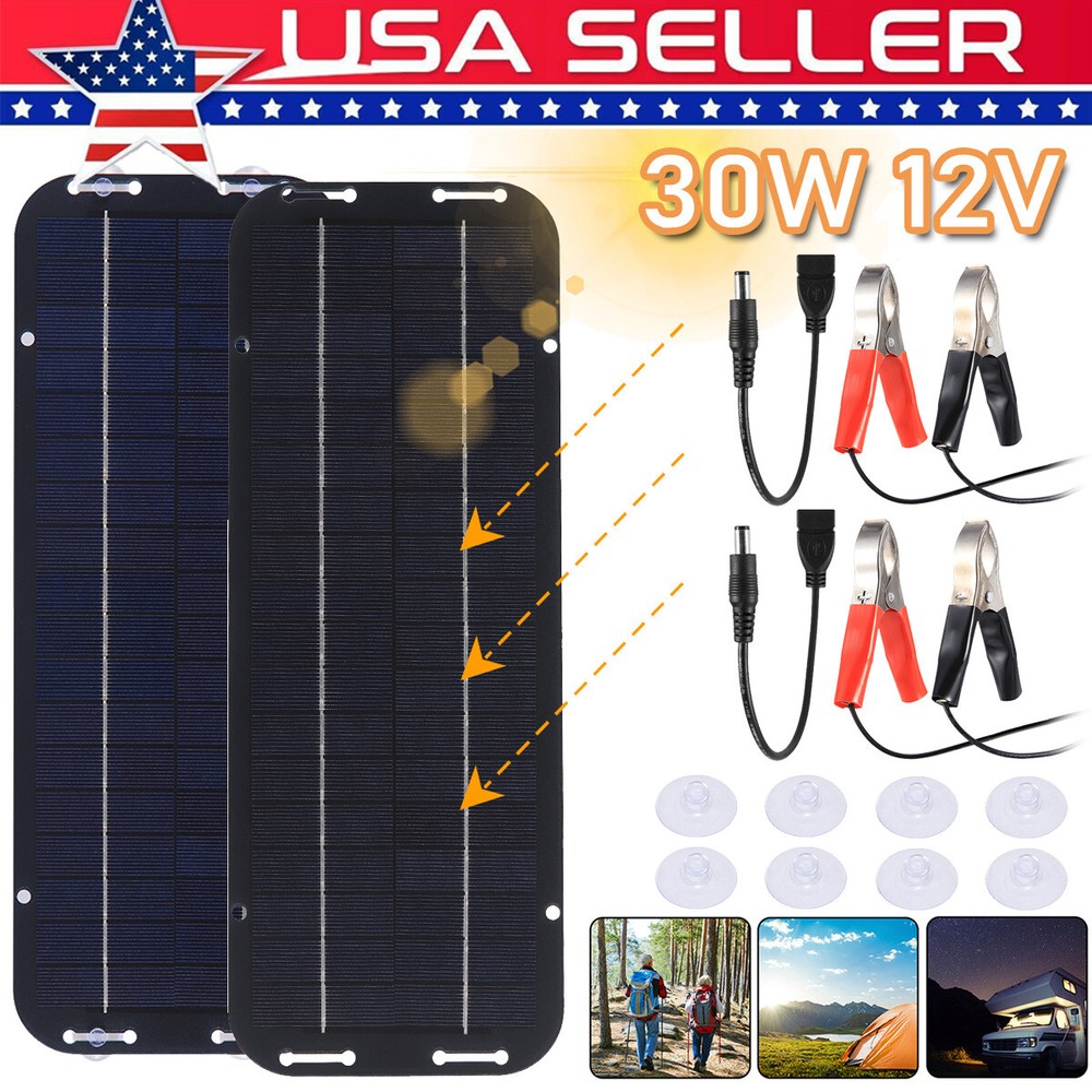 2 Sets 30W Solar Panel Kit Waterproof Trickle Charger Battery Powered for RV Car
