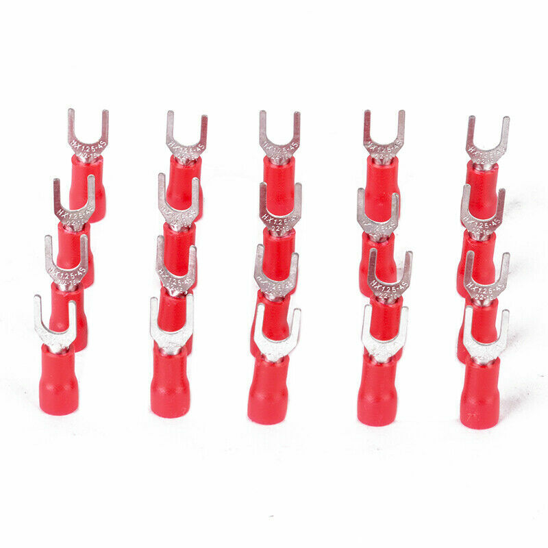 100pcs Red Insulated Spade Fork Connector Electrical Crimp Wire Terminals