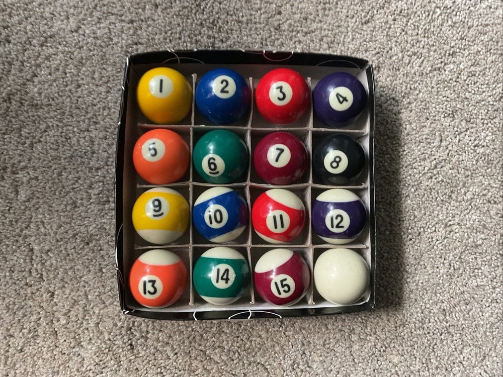 Mini Billiard Pool Ball Set Complete Numbered Collection Stripes And Solids