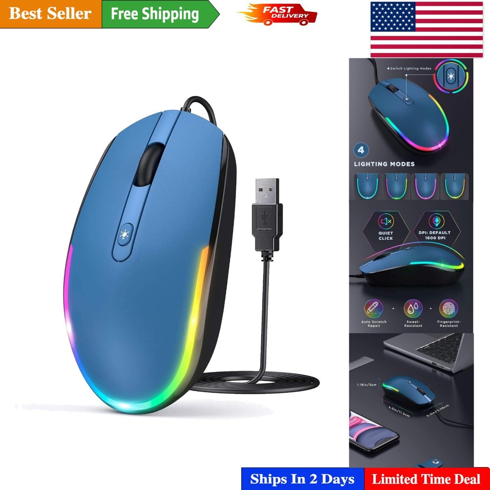 Precision Wired RGB Mouse - Ergonomic Design & Quiet Click for Ultimate Comfort