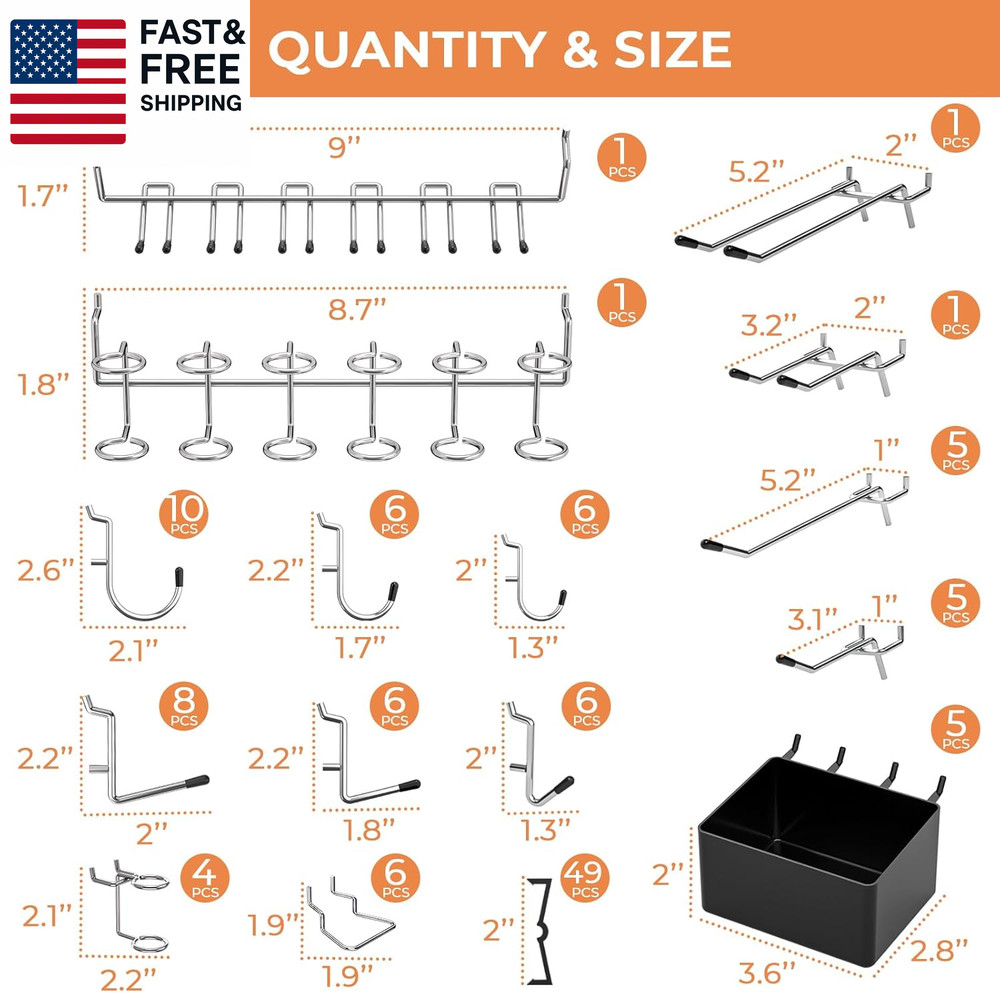 120PCS Pegboard Accessories Organizer Kit, Peg Board Hooks Assortment with Bin