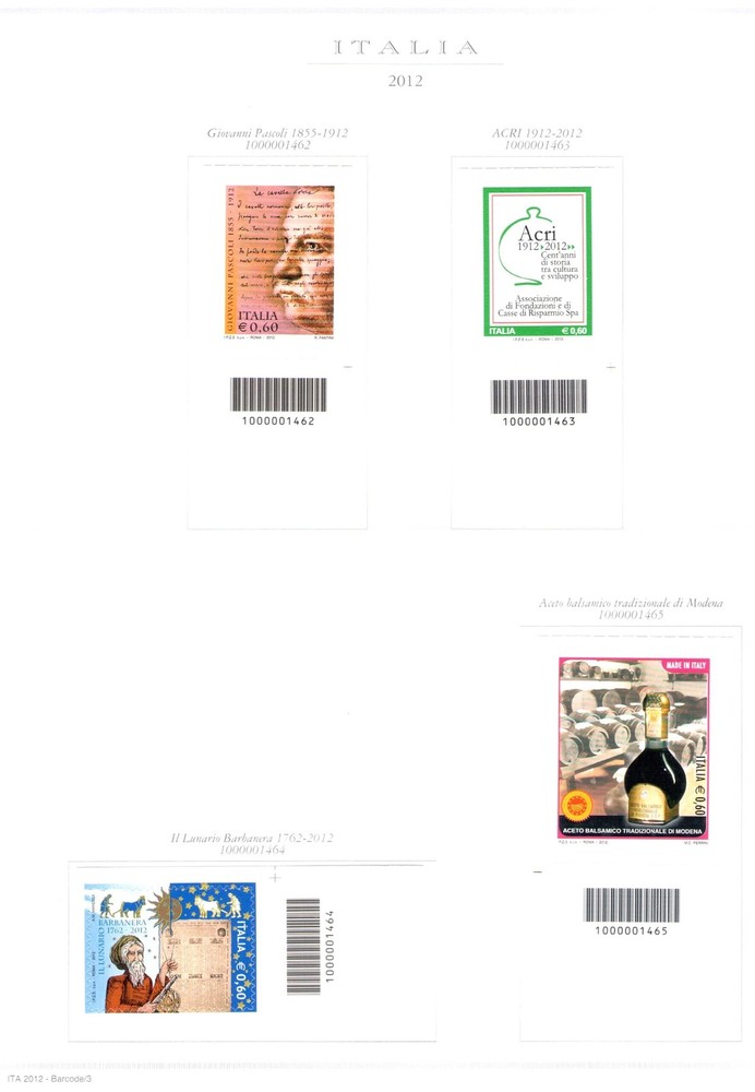 2012 Italian Republic Barcodes Vintage Complete 49 Values + 2 Sheets (Wines + 15