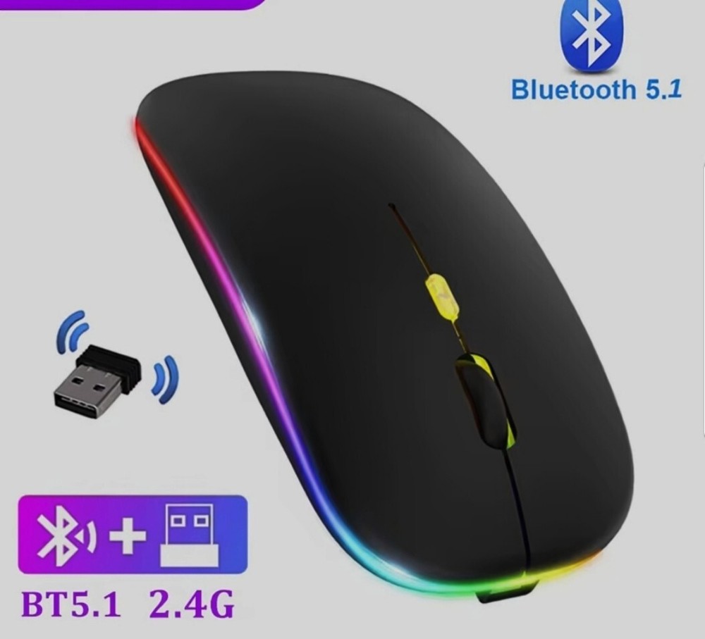 Bluetooth Mouse 2.4GHz Wireless: Rechargeable Silent Mouse LED Backlight