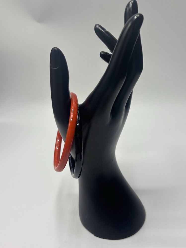 (2) Art Glass Bangle Bracelets Stackable Multi-Colored Orange Black Halloween