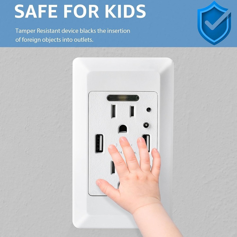 15 x USB Outlet with Night Light,with Power-Saving Auto Nightlight Sensor & Wall