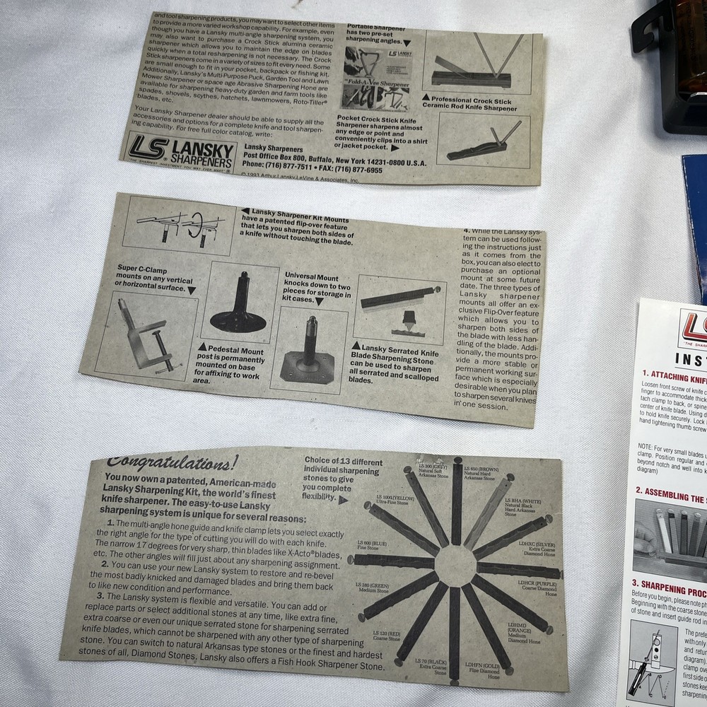 Lansky 3-Stone Knife Sharpening System Complete Starter Kit Vtg Angle Control