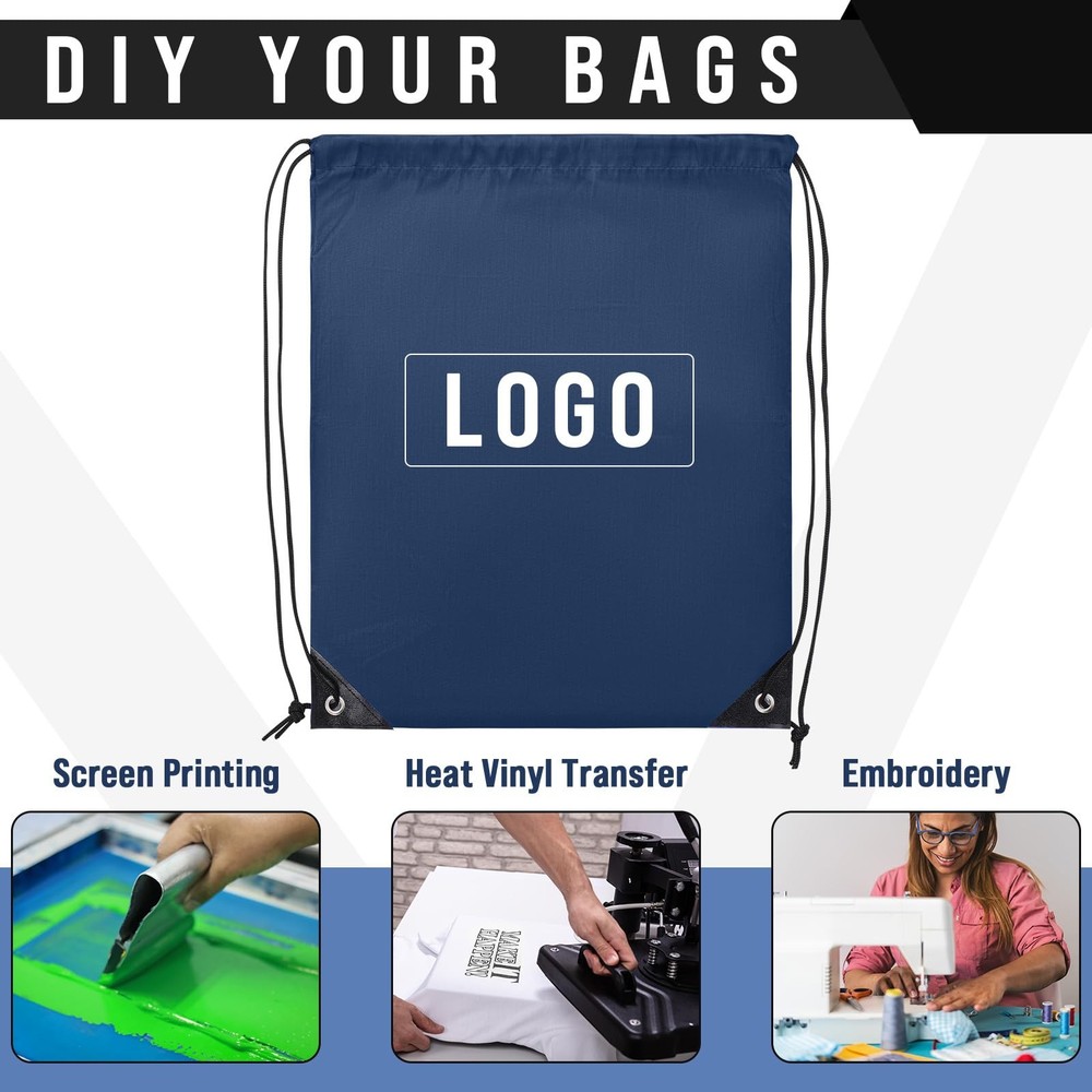 Silkfly 100 Pieces Drawstring Backpack Bags Bulk Portable One Size, Navy Blue