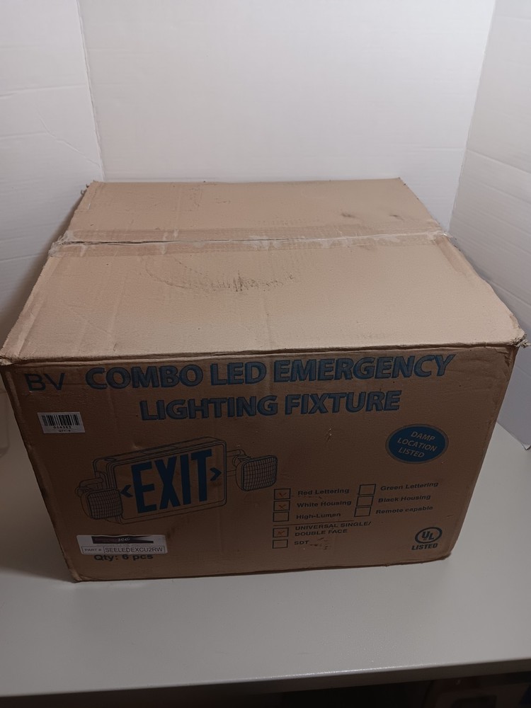 Case/6 Combo LED Emergency Exit Sign Lighting Fixtures w External Lights ~NEW~