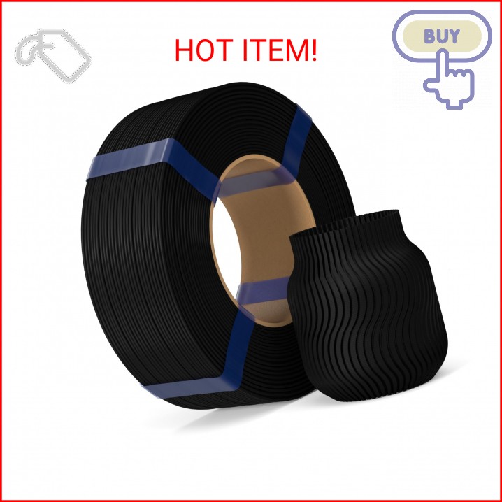 ELEGOO PLA Basic Refill Filament 1.75mm Black 1KG, 3D Printer Filament No Spool