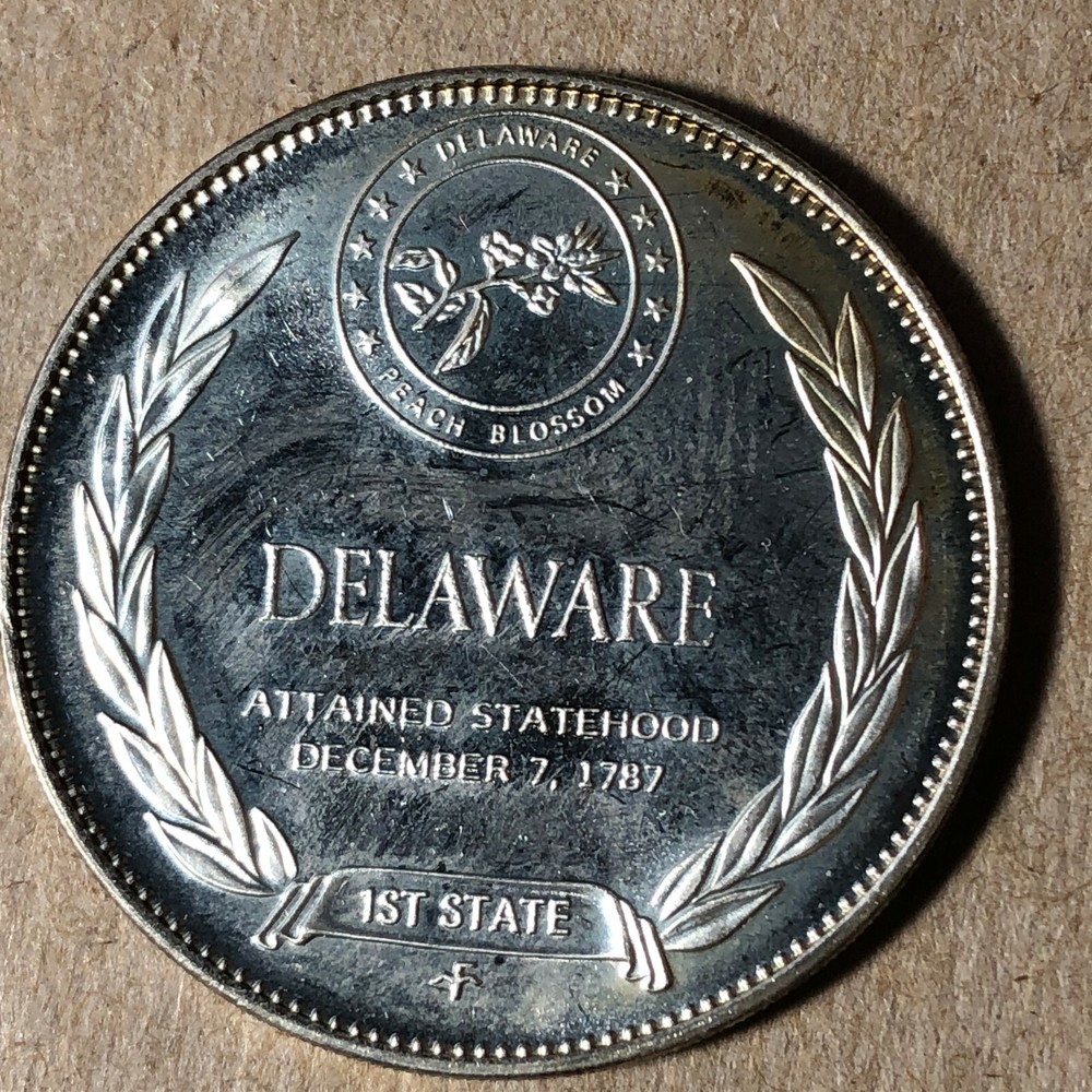 Franklin Mint Delaware The First State .45 oz Sterling Silver Round