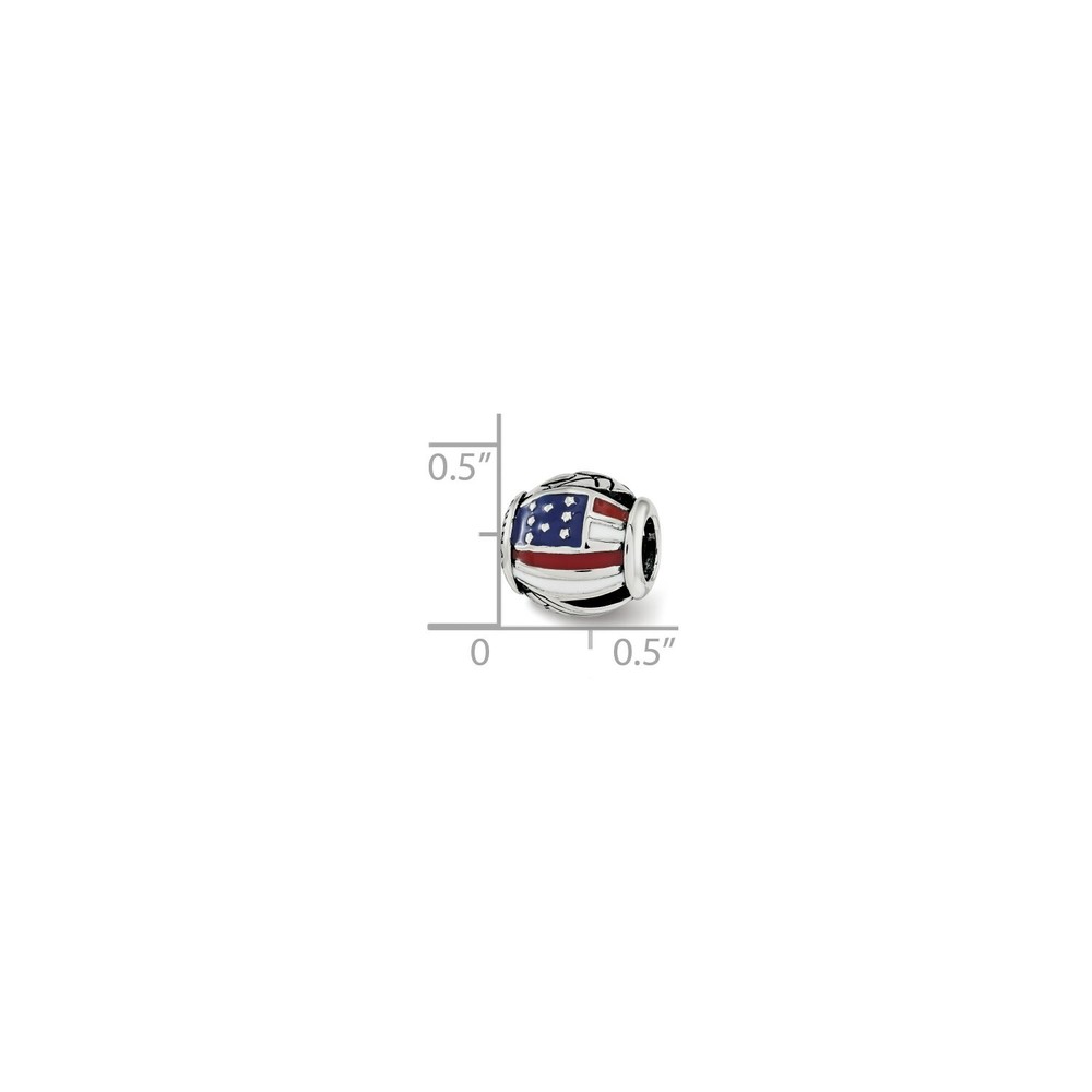 Reflection Beads Sterling Silver Enameled USA Flag American Theme Bead