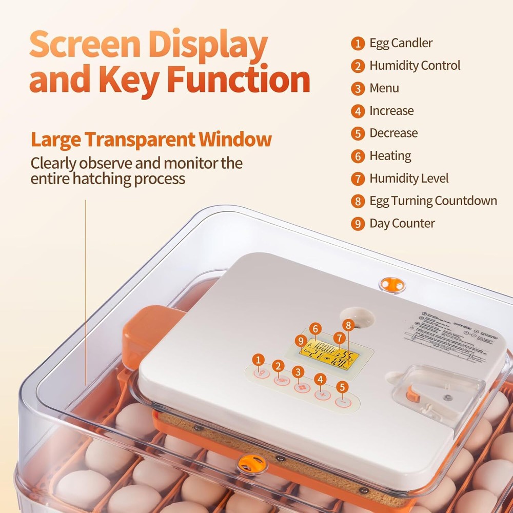 56 Egg Incubator with Automatic Egg Turning Egg Hatching Temp & Humidity Control