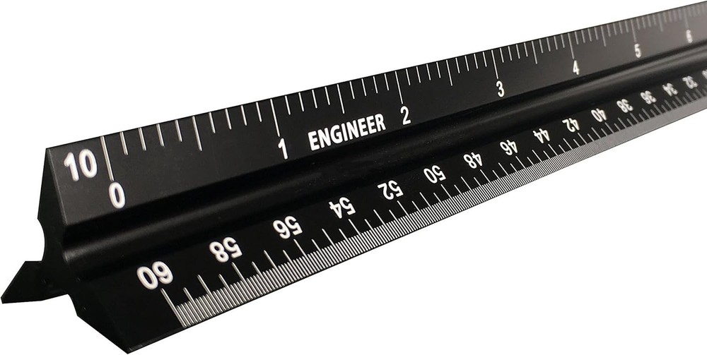 12 Inch Triangular Engineer Scale Ruler, Anodized Solid Aluminum Core with Laser