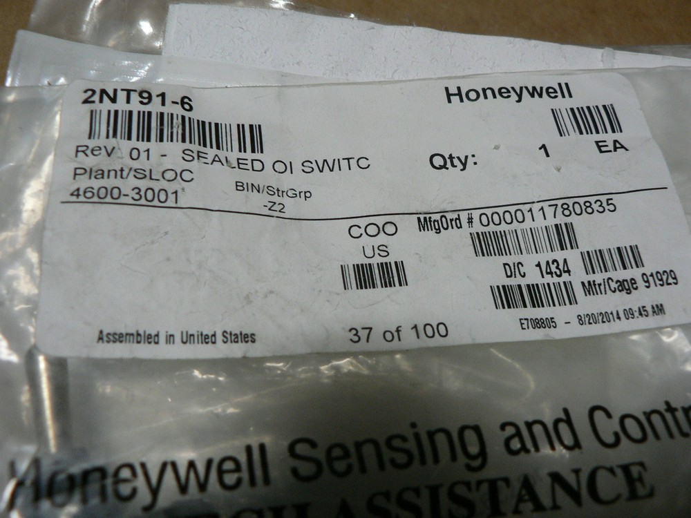 HONEYWELL MICRO SWITCH NT SERIES DOUBLE POLE THROW 3 POSITION 2NT91-6