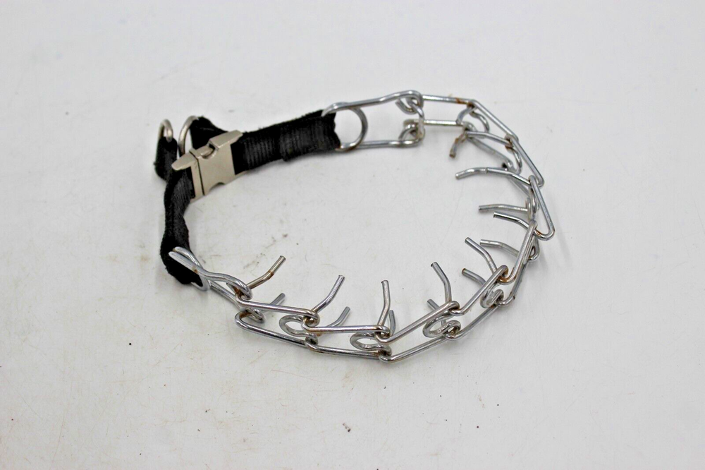 ~20" Dog Training Collar Prongs Clip Medium? Black Silver Nice Buckle NO PULL
