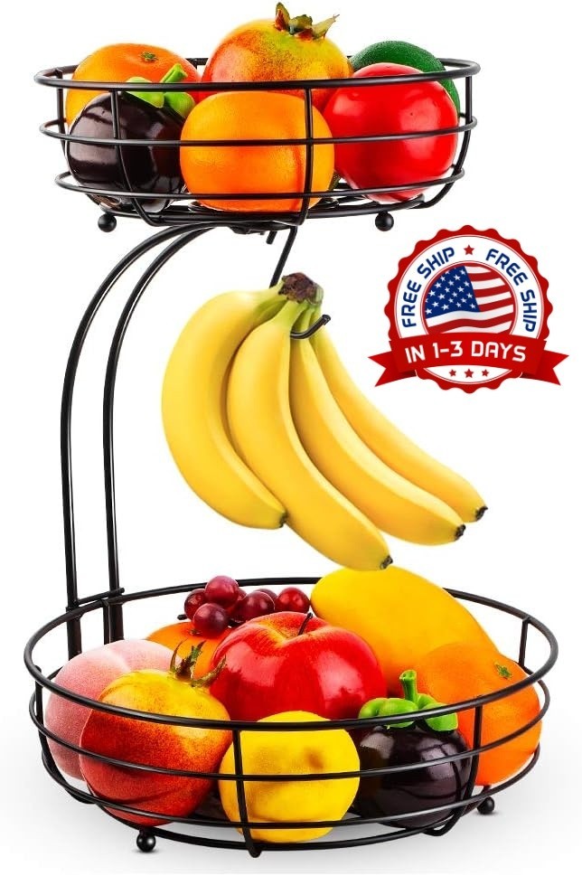 Cesta de almacenamiento de frutas y verduras de 2 niveles para encimera NUEVO US