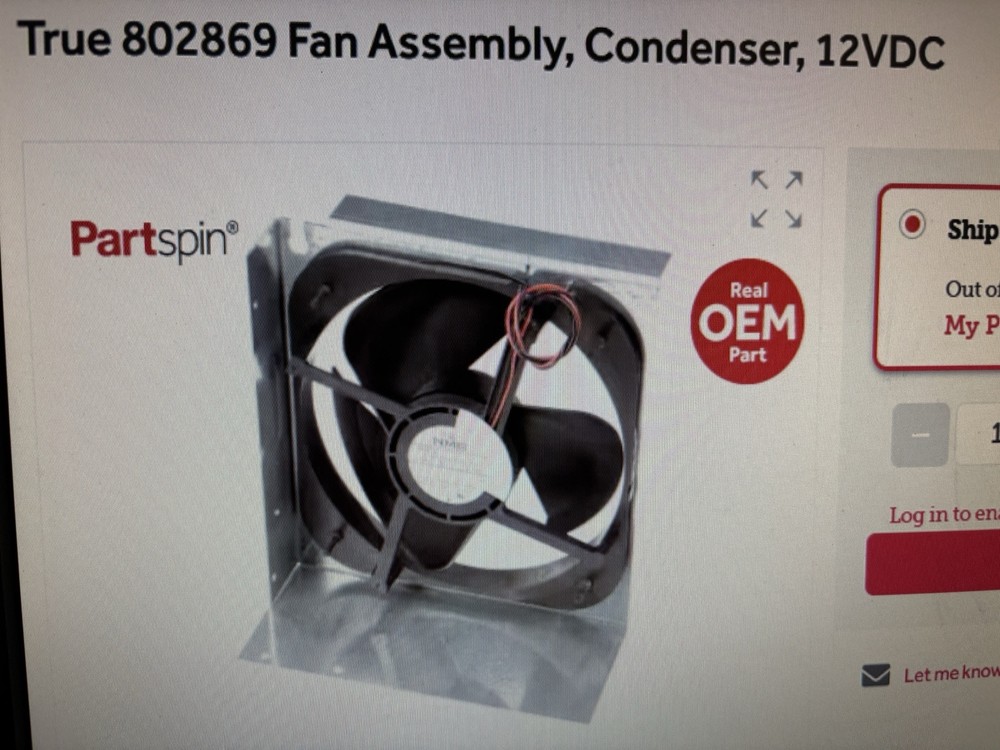 True 802869 Fan Assembly, Condenser, 12vdc