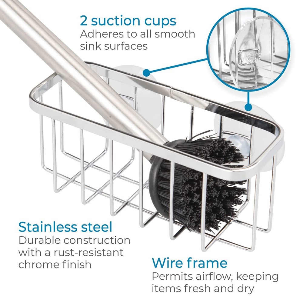 Suction Cup Sponge Holder Rack Kitchen Sink No Drill Wire Basket Soap Holder