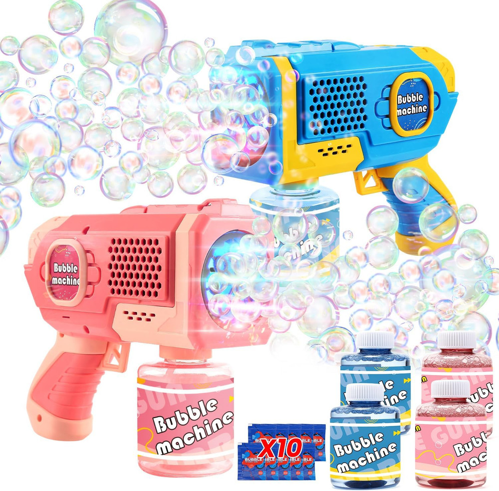 Pack 2 pistolas burbujas automaticas con 4 botellas 10 bolsas recarga juguetes