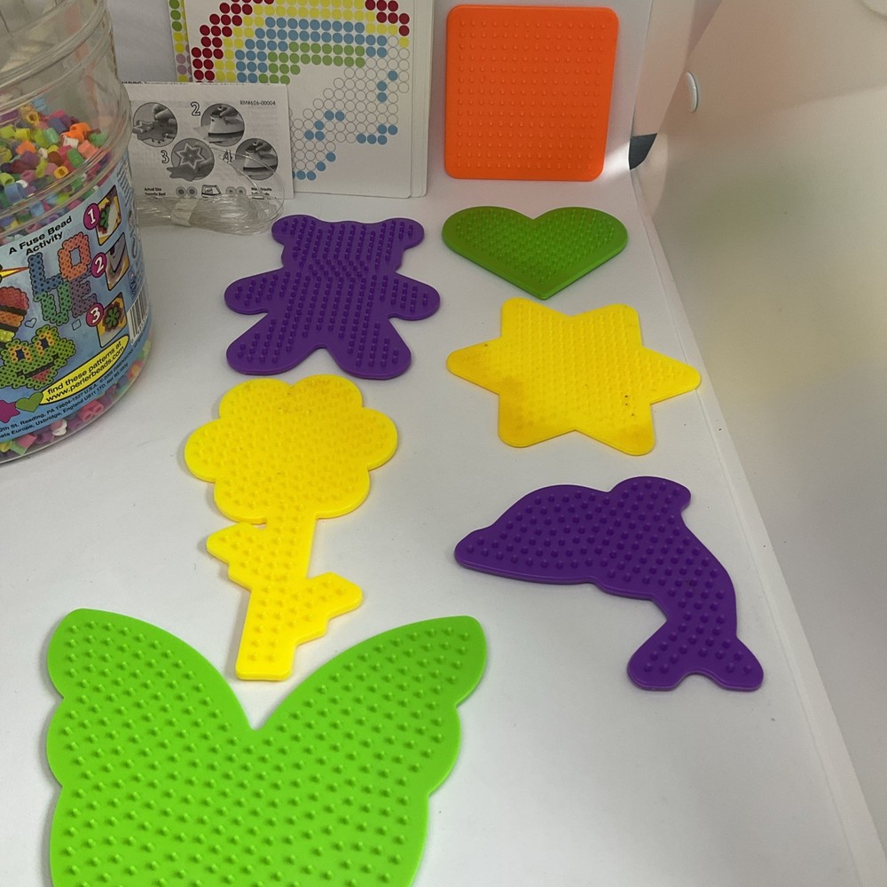 PERLER fuse beads bucket #42769 with 7 pegboards, String, Patterns