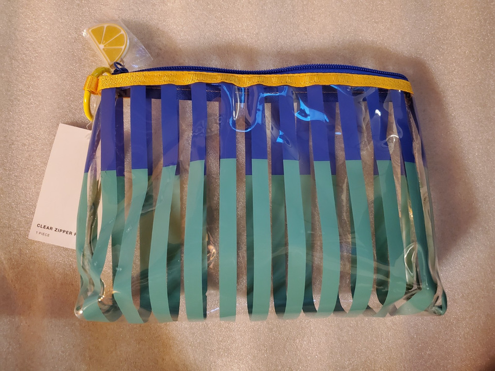 2 Color Striped Pouch-Silicone Pull Lemon Shaped - Clear Blue Teal