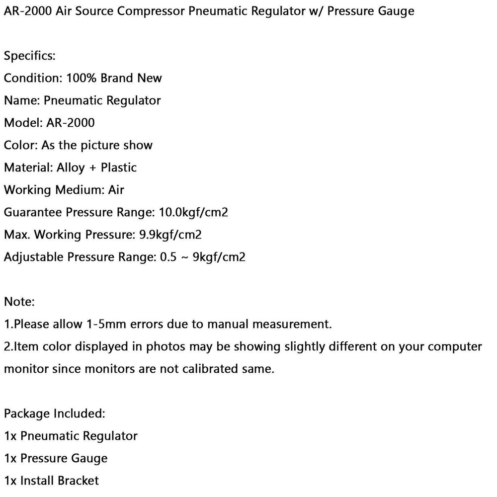 Air Control Compressor Pressure Gauge Relief Regulating Regulator Valve AR2000 B