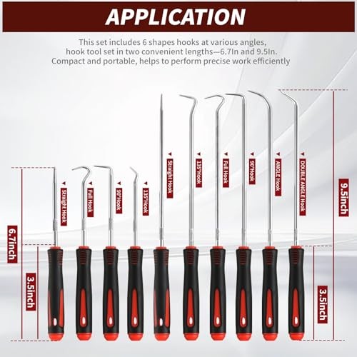 Hook and Pick Set – 10PCS Precision Pick Tools with Non-Slip Grip for red