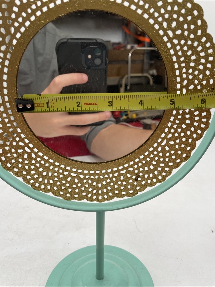 Vintage Tabletop Mirror With Gold Frame And A Blue Base