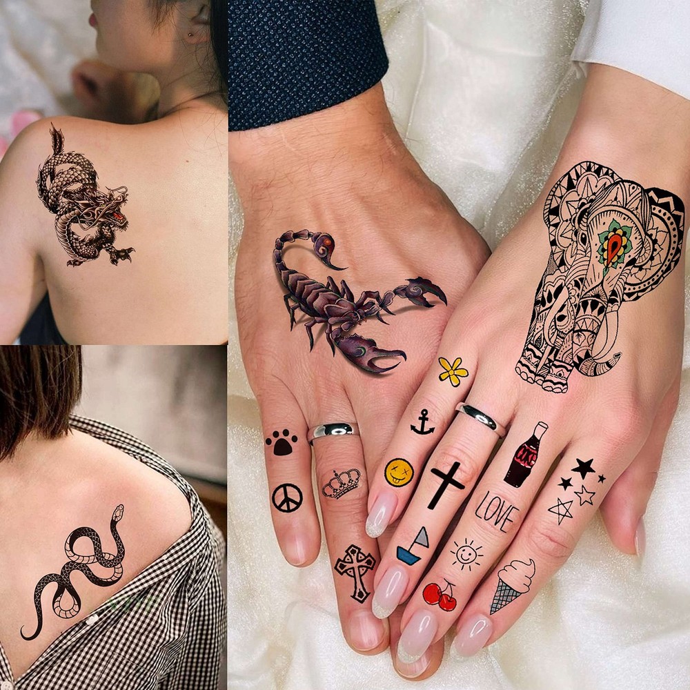 COKTAK 66 Sheets Small Black Animals Temporary Tattoos For 10x6CM,