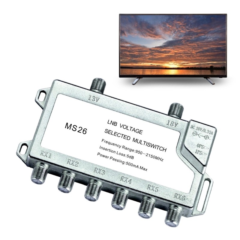 Alloy 2 Input 6 Output Satellite Signal Switcher For Multiple Receiver Systems