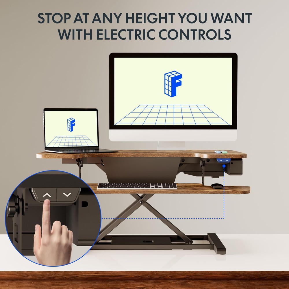 FLEXISPOT 35" Electric Standing Desk Converter, Height Adjustable 35", Rustic